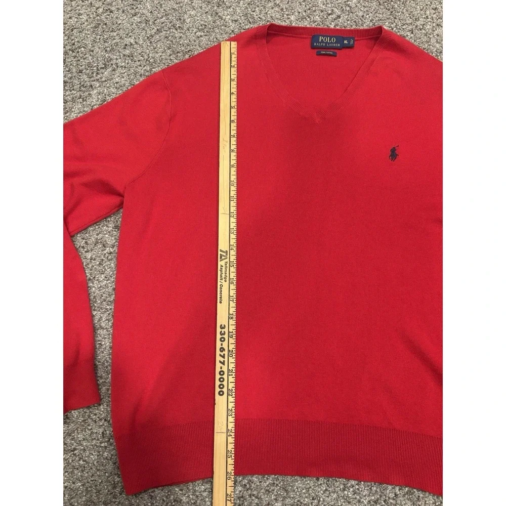 Polo Ralph Lauren Men's Red Pima Cotton‎ V-Neck Sweater Size XL Pony